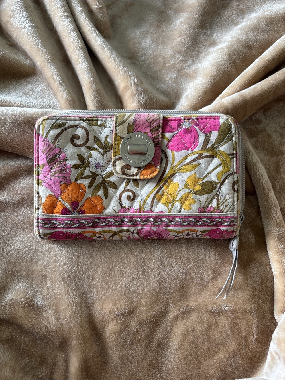 Vera Bradley Floral Quilted Zip Wallet - Pink, Orange & Yellow